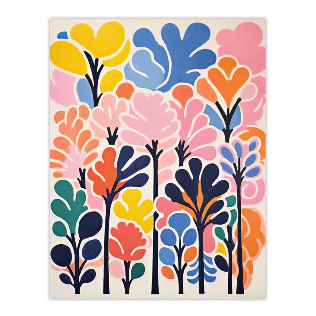 "Artery8 Wall Art Print Forest Delight Bright Pastel Colour Oil Painting Pink Orange Blue Henri Matisse Style Trees Poster - Size: W12"" x H16""" - image 1