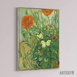 "Artery8 Vincent Van Gogh Butterflies & Poppies Canvas Wall Art Print in Green - Size: W18"" x H24""" - thumbnail 2