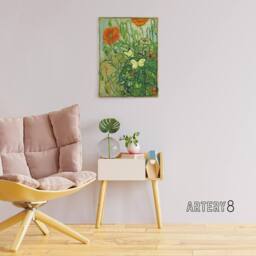 "Artery8 Vincent Van Gogh Butterflies & Poppies Canvas Wall Art Print in Green - Size: W18"" x H24""" - thumbnail 3