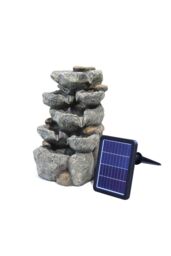Living and Home 19in Solar Rockery Waterfall Fountain LED Lights Indoor/Outdoor Water Feature Black Stone-Effect Resin Decor in Natural - thumbnail 5