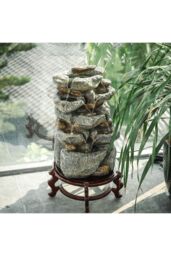 Living and Home 19in Solar Rockery Waterfall Fountain LED Lights Indoor/Outdoor Water Feature Black Stone-Effect Resin Decor in Natural - thumbnail 3