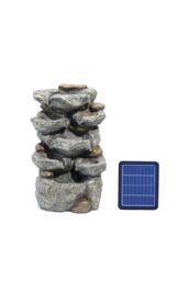 Living and Home 19in Solar Rockery Waterfall Fountain LED Lights Indoor/Outdoor Water Feature Black Stone-Effect Resin Decor in Natural - thumbnail 4