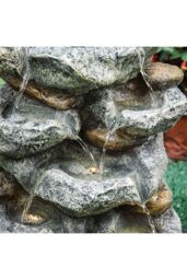Living and Home 19in Solar Rockery Waterfall Fountain LED Lights Indoor/Outdoor Water Feature Black Stone-Effect Resin Decor in Natural - thumbnail 8
