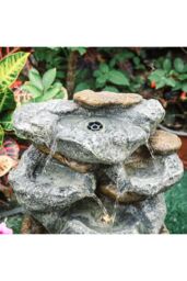Living and Home 19in Solar Rockery Waterfall Fountain LED Lights Indoor/Outdoor Water Feature Black Stone-Effect Resin Decor in Natural - thumbnail 9