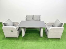 Fimous Outdoor Rattan Garden Furniture Dining Set 4-seater in Light Grey - thumbnail 2