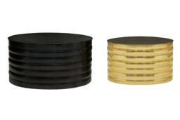 Orsina Set Of Two Round Coffee Tables, Black & Brass Finish Handcrafted Aluminium Tables, Coffee Table Set