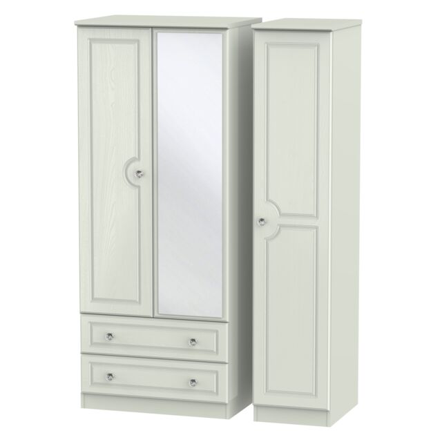 Ready Assembled 2 U Hilton Triple 2 Drawer Mirrored Wardrobe (Ready Assembled) in Taupe