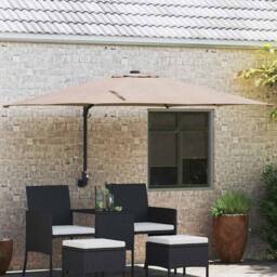 Berkfield Home Patio Umbrella Taupe Polyester Large Foldable Patio Umbrella - thumbnail 2