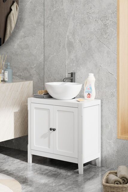 Living and Home Double-door U-Shaped Bathroom Under Sink Cabinet in White - image 1