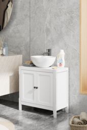Living and Home Double-door U-Shaped Bathroom Under Sink Cabinet in White - thumbnail 1