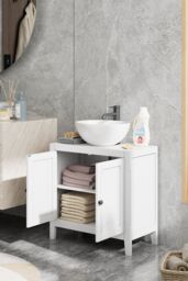 Living and Home Double-door U-Shaped Bathroom Under Sink Cabinet in White - thumbnail 2