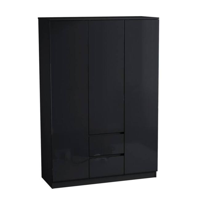 Kelvenix Black Modern Gloss 3 Door 2 Drawer Wardrobe Storage - Size: 0.6m2 - image 1