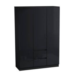 Kelvenix Black Modern Gloss 3 Door 2 Drawer Wardrobe Storage - Size: 0.6m2 - thumbnail 1
