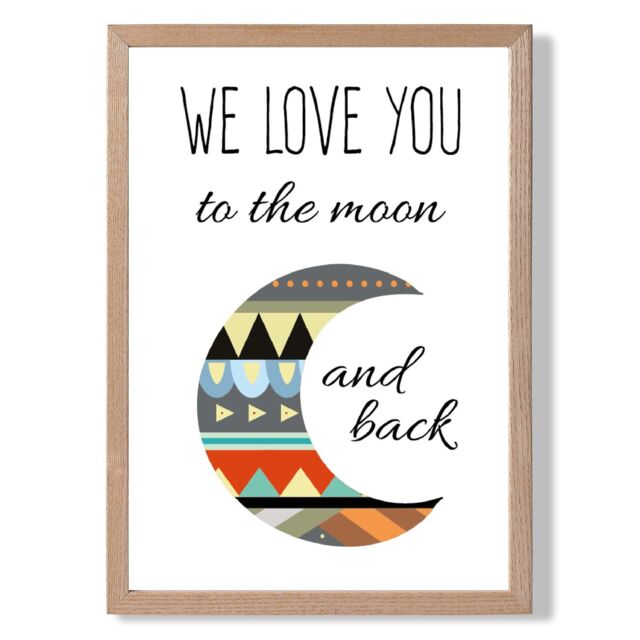 ARTZE Love you to the Moon Tribal Quote Framed Print SIZE: A3 with Oak Frame in Grey - Size: A4 - image 1