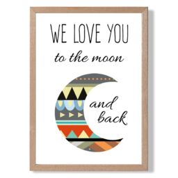 ARTZE Love you to the Moon Tribal Quote Framed Print SIZE: A3 with Oak Frame in Grey - Size: A4 - thumbnail 1