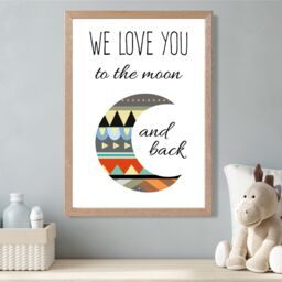 ARTZE Love you to the Moon Tribal Quote Framed Print SIZE: A3 with Oak Frame in Grey - Size: A4 - thumbnail 2