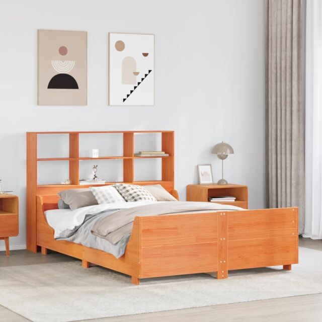 Berkfield Home Bookcase Bed without Mattress Wax Brown 140x190 cm Solid Wood - image 1