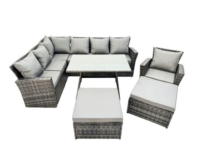 Fimous 9 Seat Rattan High Back Corner Sofa Set with Big Stool in Dark Grey - image 1