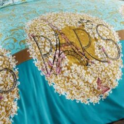 Smart Living Printed Polycotton Oooh Lala Duvet Cover With Pillowcases in Teal - Size: King - thumbnail 2
