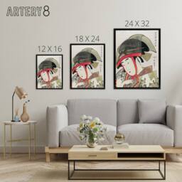 "Artery8 Woman Dancer With Fan Framed Canvas Wall Art Print Utamaro Kitagawa in Green - Size: W12"" x H16""" - thumbnail 4