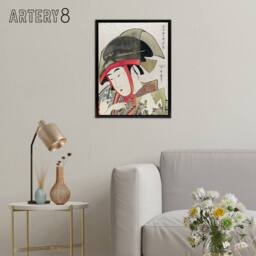 "Artery8 Woman Dancer With Fan Framed Canvas Wall Art Print Utamaro Kitagawa in Green - Size: W12"" x H16""" - thumbnail 3