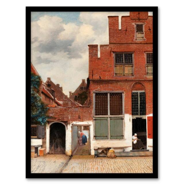 Artery8 Johannes Vermeer Framed Wall Art Print The Little Street Facades in Red - Size: A4 - image 1