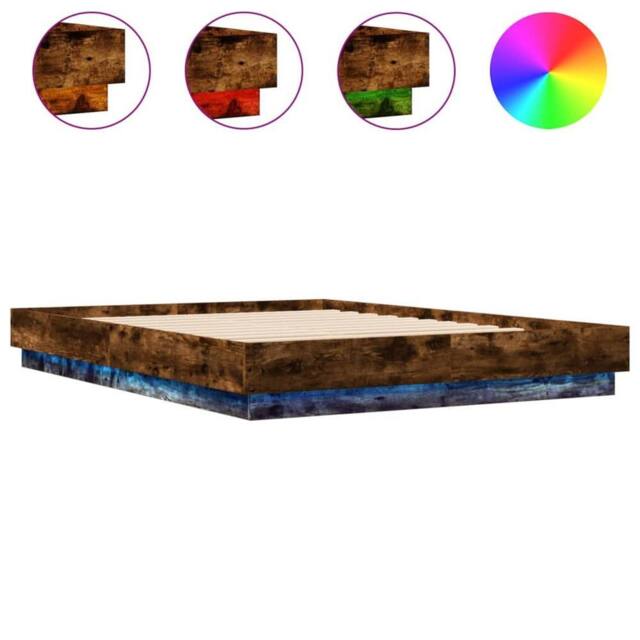 Berkfield Home Bed Frame with LED without Mattress Smoked Oak 150x200 cm King Size in Brown - image 1