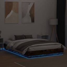 Berkfield Home Bed Frame with LED without Mattress Smoked Oak 150x200 cm King Size in Brown - thumbnail 4