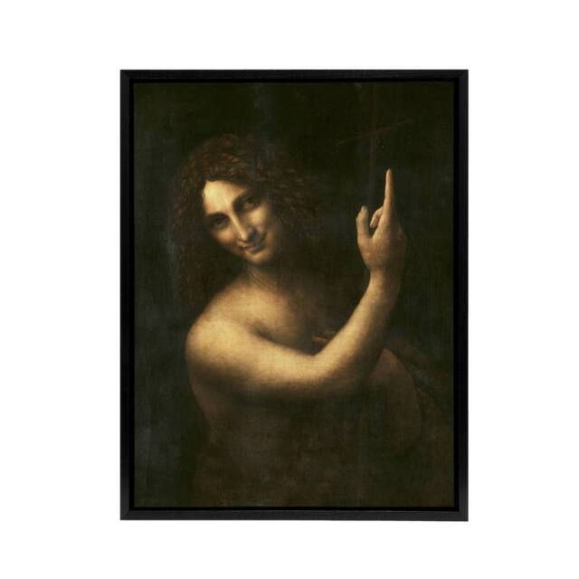 "Artery8 Saint John the Baptist da Vinci Vintage Black Framed Canvas Wall Art - Size: W18"" x H24""" - image 1