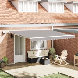 Berkfield Home Manual Retractable Awning with LED Light Grey 400x350 cm - thumbnail 1
