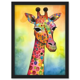 Artery8 Giraffe With Multicolour Pattern Folk Art Watercolour Painting Artwork Framed Wall Art Print A4 in Black - thumbnail 1