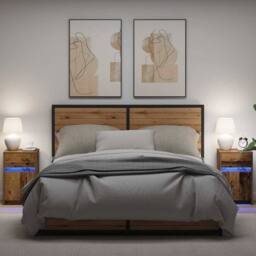 Berkfield Home Bedside Cabinet 2 pcs Old wood 38 x 34 x 61 cm Particle board in Brown - thumbnail 2