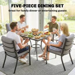 OUTSUNNY 5 Pieces Outdoor Dining Set with Cushions, Garden Dining Set for 4 in Grey - Size: 80 cm x 80 cm - thumbnail 4