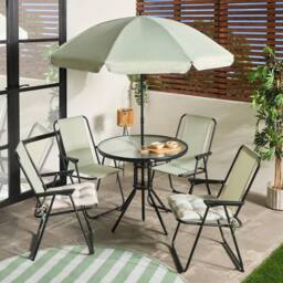 OHS 6 Piece Patio Set Outdoor Table Chairs Parasol Garden Furniture in Pale Green - thumbnail 1