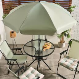 OHS 6 Piece Patio Set Outdoor Table Chairs Parasol Garden Furniture in Pale Green - thumbnail 2