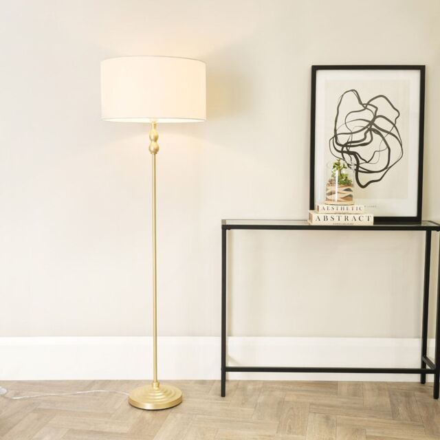 ValueLights Maggie Gold Metal Candlestick Floor Lamp with Fabric Lamp Shade & LED Bulb in White - image 1