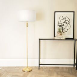 ValueLights Maggie Gold Metal Candlestick Floor Lamp with Fabric Lamp Shade & LED Bulb in White - thumbnail 3