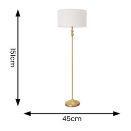 ValueLights Maggie Gold Metal Candlestick Floor Lamp with Fabric Lamp Shade & LED Bulb in White - thumbnail 4