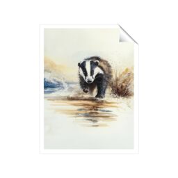 "Warren Reed - Designer Wading Badger Watercolour Unframed Art Print - Size: W20"" x H30""" - thumbnail 2