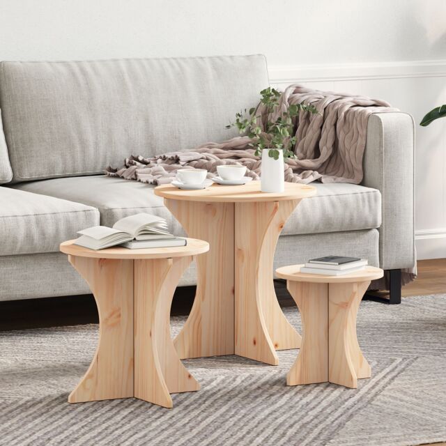 Berkfield Home Coffee Table 3 pcs Natural Solid pine wood in Brown - image 1