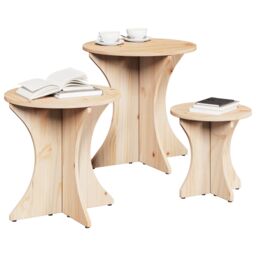 Berkfield Home Coffee Table 3 pcs Natural Solid pine wood in Brown - thumbnail 3
