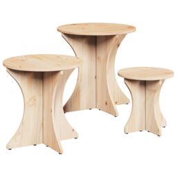 Berkfield Home Coffee Table 3 pcs Natural Solid pine wood in Brown - thumbnail 2