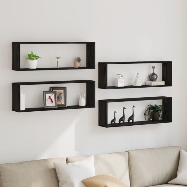 Berkfield Home Wall Shelves - Set of 4, Black Oak, 80x15x26 cm, Made from Engineered Wood - Size: 80 x 15 x 26 cm - image 1