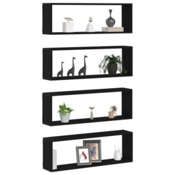 Berkfield Home Wall Shelves - Set of 4, Black Oak, 80x15x26 cm, Made from Engineered Wood - Size: 80 x 15 x 26 cm - thumbnail 3