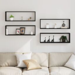 Berkfield Home Wall Shelves - Set of 4, Black Oak, 80x15x26 cm, Made from Engineered Wood - Size: 80 x 15 x 26 cm - thumbnail 4