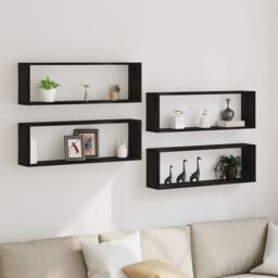 Berkfield Home Wall Shelves - Set of 4, Black Oak, 80x15x26 cm, Made from Engineered Wood - Size: 80 x 15 x 26 cm - thumbnail 1