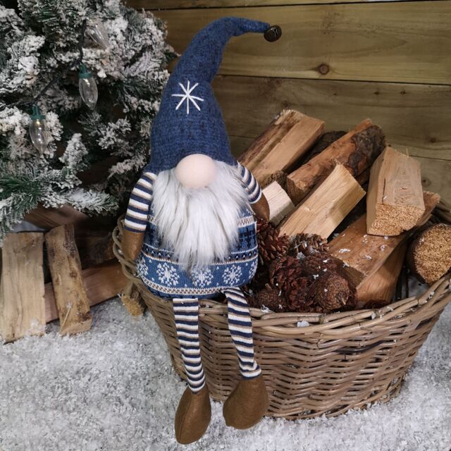 Samuel Alexander 48cm Tall Christmas Gnome Gonk Nordic Decoration Blue Body Hat Bell Dangly Legs - image 1