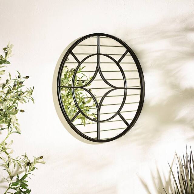 FurnitureboxUK Compass Black Medium Round Window 60cm Garden Mirror - image 1