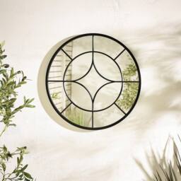 FurnitureboxUK Compass Black Medium Round Window 60cm Garden Mirror - thumbnail 2