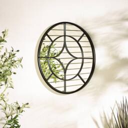 FurnitureboxUK Compass Black Medium Round Window 60cm Garden Mirror - thumbnail 1